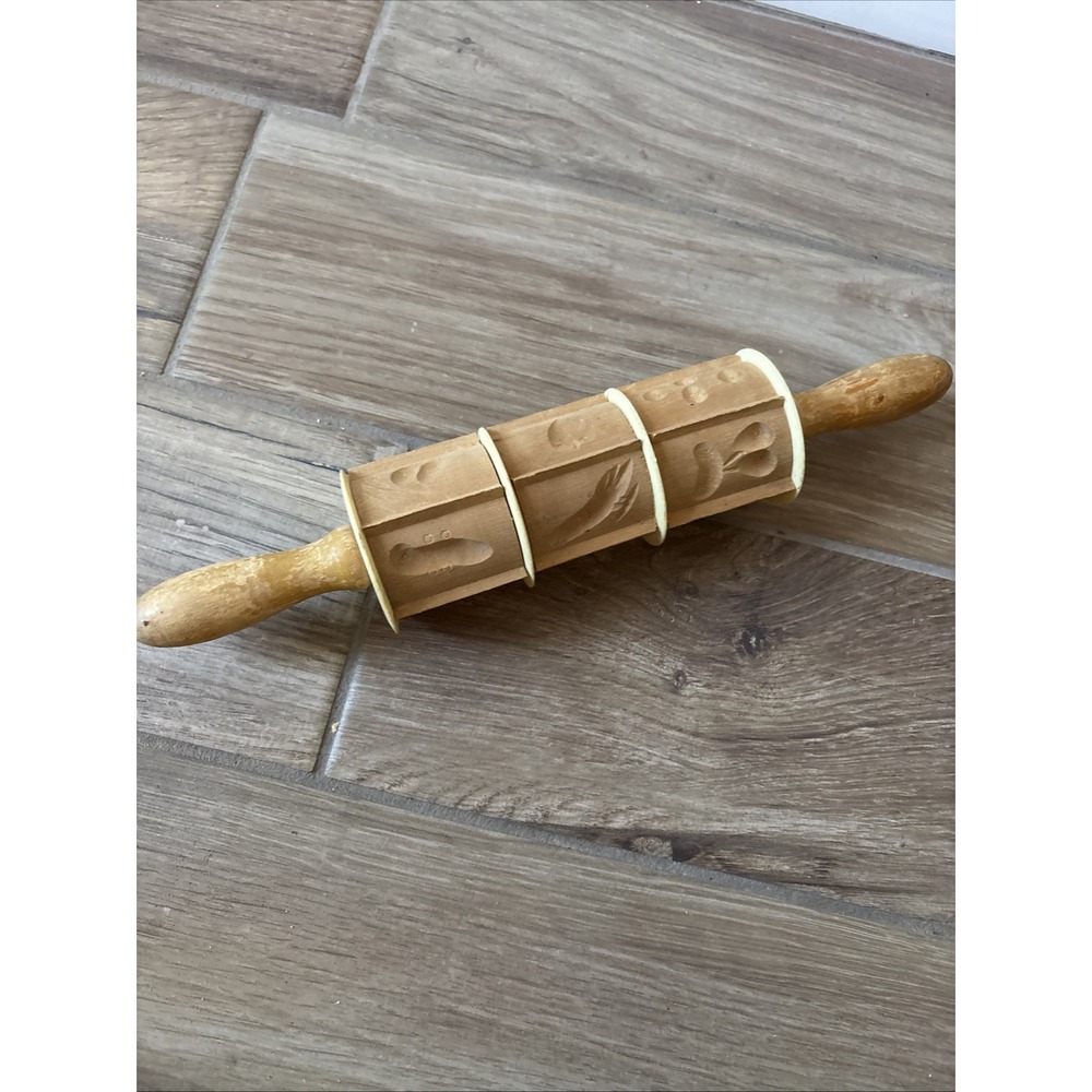 Wooden Embossed Rolling Pin Dough Roller with Plastic Dividers Inserts Unique